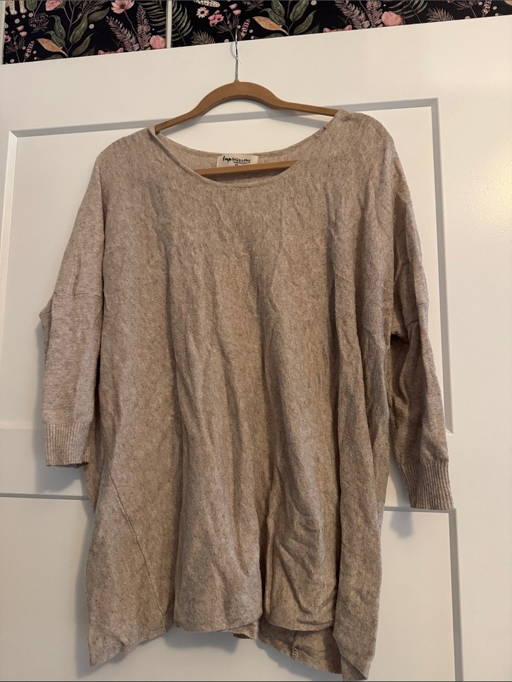 Impressions Beige Scoop Neck Lightweight Sweater